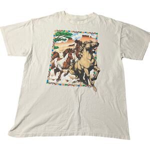 Vintage Luis Lopez Canyon Horse Puff Paint Graphic T Shirt Size XL
